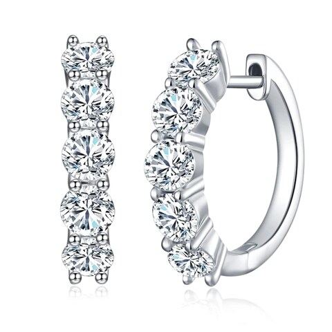 AnuClub Moissanite Huggie Hoop Earrings, 3cttw D Color Round Cut Clip Earrings 925 Sterling Silve With GRA Certificate, Christmas Gift for Women (Size 1.5cm+White)