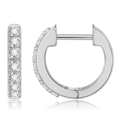 Gacimy Silver Huggie Earrings for Women 14K White Gold Plated, Small Cubic Zirconia Cartilage Hoop Earrings Cuffs for Women, 13mm White Gold