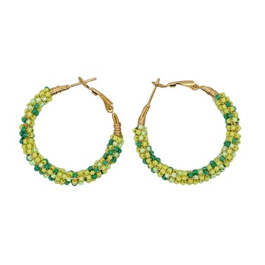 Sonateomber Handmade Beaded Gold Hoop Hugge Earrings for Women Boho Multicolor Lime Green Seed Beads Native American Bohemia Circle Earrings Prom Wedding Bridal Statement Jewelry Gift