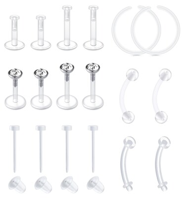QWALIT Clear Cartilage Earrings Clear Earrings For Sports Work Plastic Earrings For Sensitive Ears Invisible Earrings Spacers Earring Retainer Clear Rook Earring