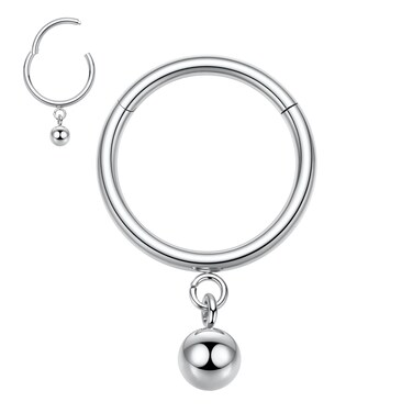 16G Nose Hoop Ring Conch Piercing Jewelry with Bead Silver Septum Rings Septum Jewelry Clicker Ring 316L Surgical Steel Cartilage Helix Earrings Dangly Nose Hoop Rook Tragus Conch Hoop Earring 8mm