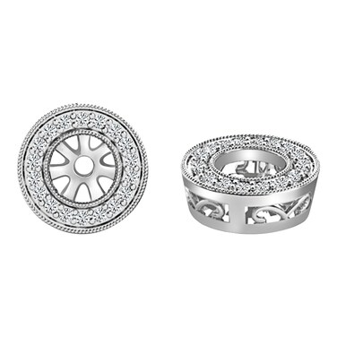 Dazzlingrock Collection 14K Solid White Gold 0.18 Ctw Round White Diamond Filigree Grooved Removable Stud Earring Jackets for Women