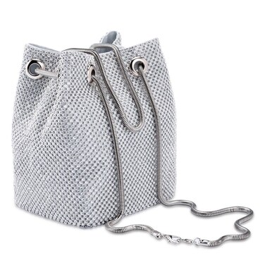 Ayliss Women's Full Rhinestones Bucket Bag Mini Crossbody Shoulder Evening Shinny Bling Clutch Purse Bucket Handbag (Silver)
