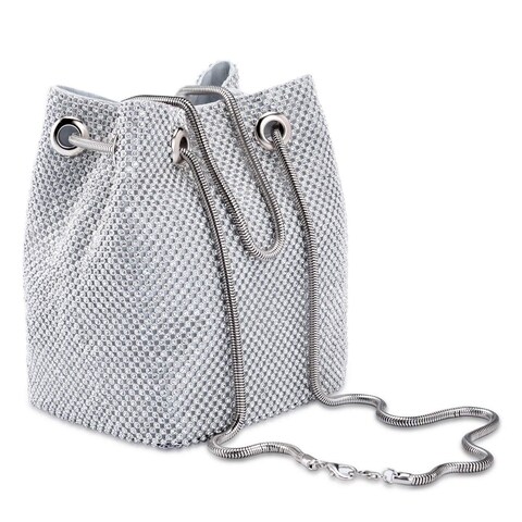 Ayliss Women&#39;s Full Rhinestones Bucket Bag Mini Crossbody Shoulder Evening Shinny Bling Clutch Purse Bucket Handbag (Silver)