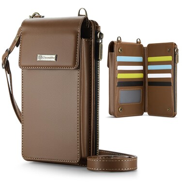CaseMe Small Crossbody Cell Phone Bag for Women, RFID Blocking Shoulder Handbag Strap Wallet Purse with Card Slots, Brown