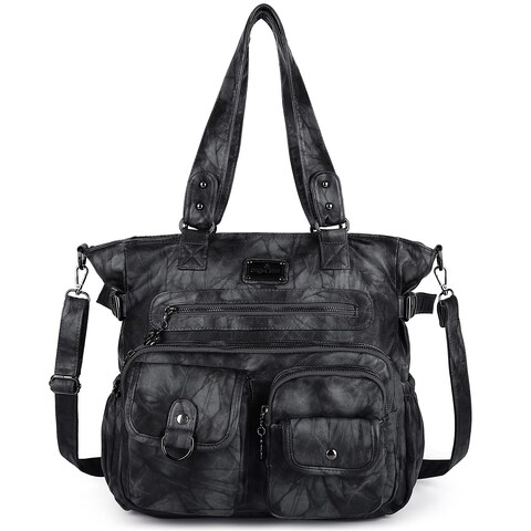 Angelkiss Purses and Handbag for Women Soft PU Leather Shoulder Handbag Hobo Bags Satchel Shoulder Bags Ladies Tote Crossbody Travel Bag BLACK GREY