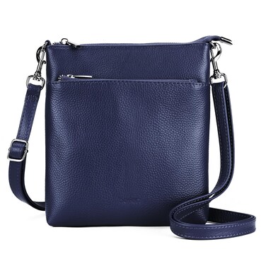 befen Small Navy Blue Genine Leather Crossbody Purses for Woman Travel Shoulder Bags with Multiple Zipper Pockets