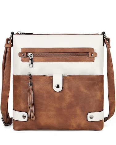 FADEON Crossbody Purses for Women Crossbody Bag, Designer Multi Pockets Shoulder Travel Purses with Tassel Brown Black