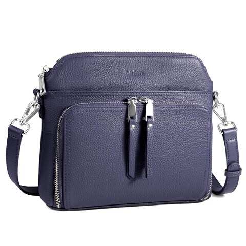 befen Navy Blue Genuine Leather Small Crossbody Purses for Women, Womens Crossbody Shoulder Bag Handbags with Built in RFID Blocking Wallet