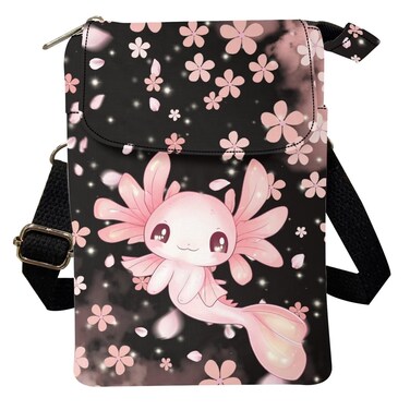Xpyiqun Axolotl Crossbody Bag Phone Purse for Women Canvas Shoulder Handbag Cherry Blossoms Messenger Bags Travel Credit Card Holder Roomy Pockets Clutch Tote Stuff Sack Wallet Bags