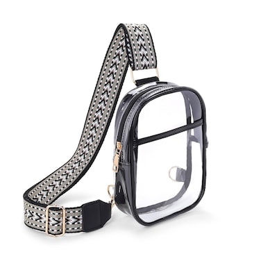 Clear Crossbody Bag for Stadium Events, Stadium Approved Clear Sling Bags for Women Men, Small Clear Concerts Game Day Purse Bag (Black)