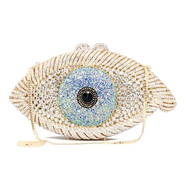 Chaliwini White Evning Bag Evil Eye Designer Bridal Clutch Purses for Women Rhinestone Prom bags Glitter Handbag (White)