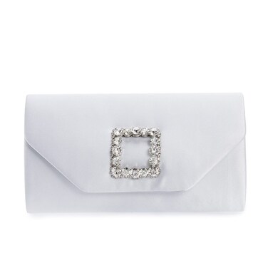 IXEBELLA Satin Evening Bag for Women Clutch Purse Embellished Crystals Buckle (White)