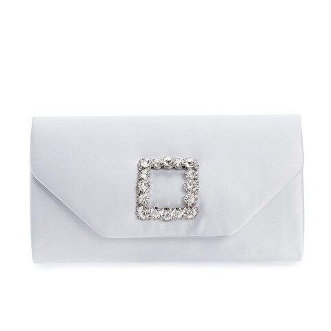 IXEBELLA Satin Evening Bag for Women Clutch Purse Embellished Crystals Buckle (White)