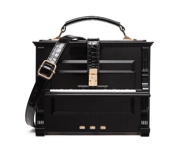 MILATA Piano Shaped Purse Handbag Women Box Shaped Party Evening Top Handles Bag Novelty Clutch Crossbody Bag (black)