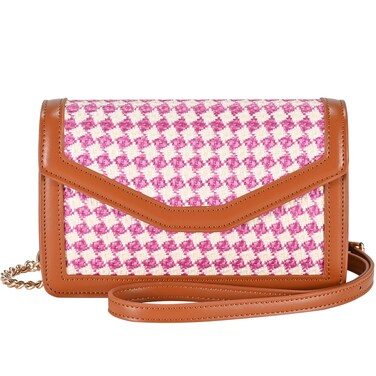 GM LIKKIE Houndstooth Clutch Purses for Women, Foldover Envelope Crossbody Bag, PU Leather Shoulder Handbag (Pink)