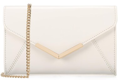 DEXMAY Women Envelope Evening Clutch Handbag Faux Patent Leather Foldover Clutch Bag Formal Purse White