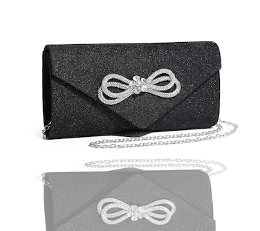 MUDUO Womens Evening Bag Sparkly Bow Clutch Purse Wedding Party Purses Glitter Rhinestone Cocktail Prom Handbags (Black)