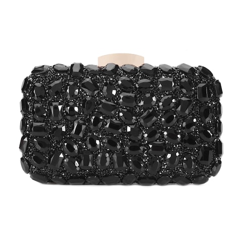 Hupifaz Gemstone Clutch Purses for Women Wedding Party, Rhinestone Purse Crystal Evening Bag for Women Evening (Black)