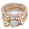 SILANER Crystal Charms Multilayer Bracelets - 3PCS Gold/Silver/Rose Gold Corn Chain Bracelet for Women, Tree of Life Heart Shaped Stretch Bracelet(Solid Hearts Charm)