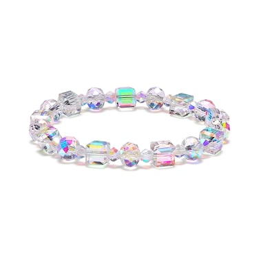 HANGINTHERE Aurora Crystals Beaded Stretch Bracelet for Women Trendy,7 in, 8 mm/3 mm Beads, Gift Box