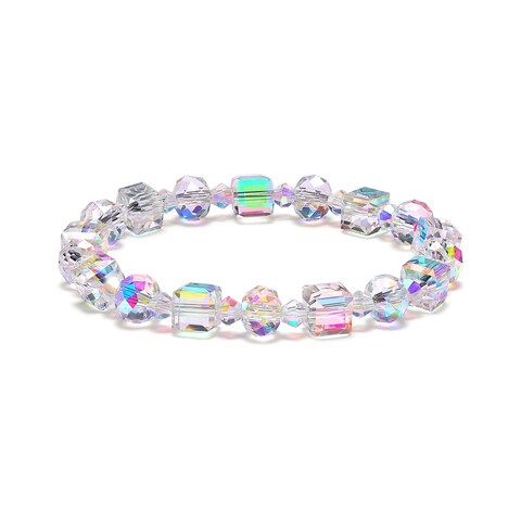 HANGINTHERE Aurora Crystals Beaded Stretch Bracelet for Women Trendy,7 in, 8 mm/3 mm Beads, Gift Box