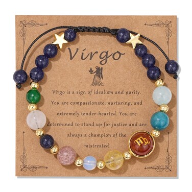 Vinswet Virgo Zodiac Bracelets for Women Men,12 Constellations Healing Crystal Protection Stone Beads Bracelet Birthday Zodiac Gifts Horoscope Spiritual Jewelry Bracelet Gifts