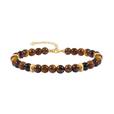 PERNNLA PEARL Tigers Eye Crystal Beaded Bracelets Handmade Anxiety Healing Bracelets for Women Dainty Eye of The Tiger Gemstone Protection Gold Bracelet 7.5&rdquo;