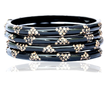 JD'Z COLLECTION Indian Traditional Glass Bangles Kada For Women &amp; Girls Stylish Ethnic Partywear Bangle Bollywood Fashion Jewelry Set Of 4pc (Black, 2.40)