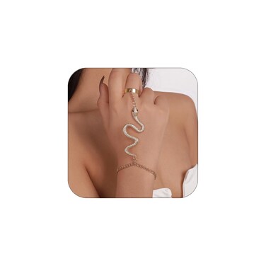 CSIYANJRY99 Snake Hand Chain Bracelet Snake Chain Finger Ring Bracelet Slave Chain Hand Harness Bracelet Snake Medusa Bracelet Jewelry Accessories (Snake Gold)
