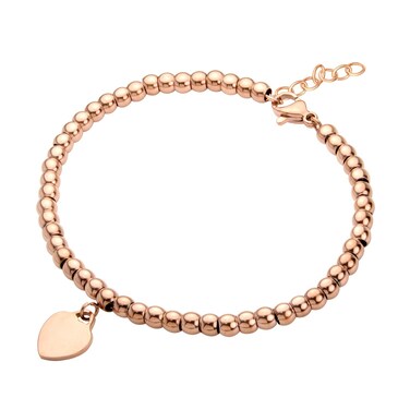 555Jewelry Womens Stainless Steel Metal Love Heart Pendant Charm Beaded Ball Delicate Adjustable Delicate Cute Fashion women Gift Bangle Accessory Jewelry Link Bracelet, Pink Rose Gold