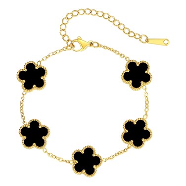 Myrnaist Clover Bracelet Black Stainless Steel Five Leaf Clover Bracelets for Women Flower Dainty Lucky Clover Link Bracelet Jewelry Gifts for Birthday Anniversary