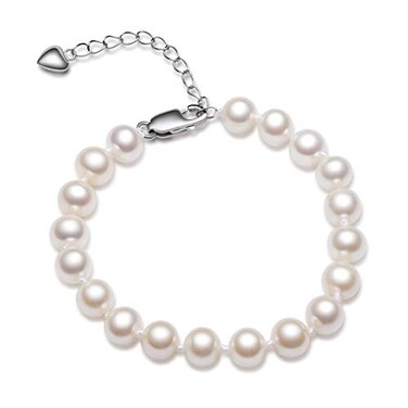 DENGGUANG Natural Pearl Bracelets for Women, 925 Sterling Silver 6-7mm White Freshwater Cultured Pearls Bracelet with 6.5" Pearl Chain, Christmas Jewelry Gifts for Wife Mom
