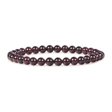 Justinstones Natural Red Garnet Gemstone 6mm Round Beads Stretch Bracelet 6.5 Inch