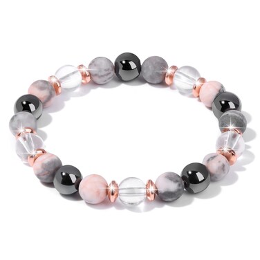 GolbalJew Bracelet for Women Beaded Bracelets Anxiety Healing Crystal Stretch Bracelet Chakra Natural Gemstone Lava Rock Rose Quartz Stress Relief Gifts For Women Pink Zebra Jasper Luck Stone