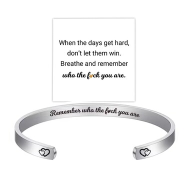Remember Who The F You Are Motivational Color Bangle, Stainless Steel Engraved Inspirational Message Fashion Cuff Bracelet Personalized Opening Adjustable Bracelet Jewelry Gift for Women(Style B)