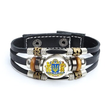 N-Made Beautifull Ukrainian Bracelet - Ukraine Bracelet - Ukrainian Jewelry - Ukraine Trident - Symbol Leather Bracelets Glass Dome Snap Button Bracelet and Bangles Trident Women Men Jewelry