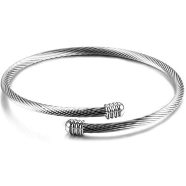 Jude Jewelers Stainless Steel Cable Wire Open Cuff Adjustable Size Bangle Bracelet (Silver)