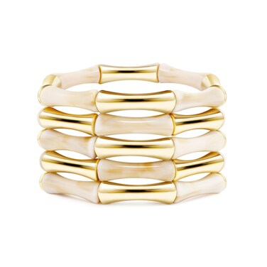 Gold Tube Bangle Bracelets for Women Stackable Bamboo Chunky Acrylic Beads Stretch Friendship Summer Beach Bracelet Jewelry