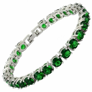 RIZILIA Round Cut Simulated Green Emerald CZ 18K Gold Plated Tennis Bracelet, 7