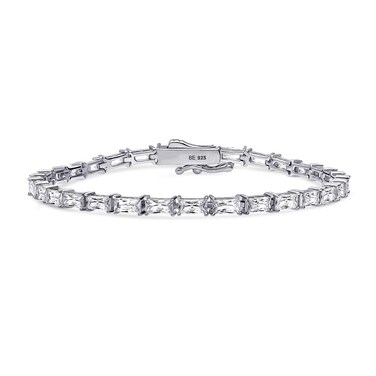 BERRICLE Sterling Silver Baguette Cut Cubic Zirconia CZ Fashion Tennis Bracelet for Women, Rhodium Plated, 6.5 inch