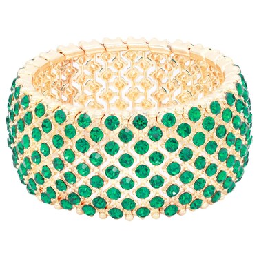 Lavencious Tennis Rhinestone 7" Stretch Bridal Bracelets Evening Party Jewelry For Women (Gold Green)