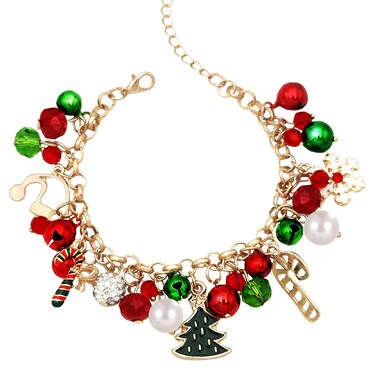 PUBBCIA Christmas Bracelet for Women Santa Claus Dangle Bracelet Colorful Christmas Jingle Bell Bracelet Xmas Tree Snowflake Red Green Bracelet Christmas Holiday Jewelry Gift