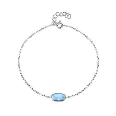 MDFUN Natural Larimar Bracelet for Women 925 Sterling Silver Blue Gemstone Adjustable Linked Chain Anklet Jewelry Gift 7+1" (1 Hexagon-shaped Larimar)