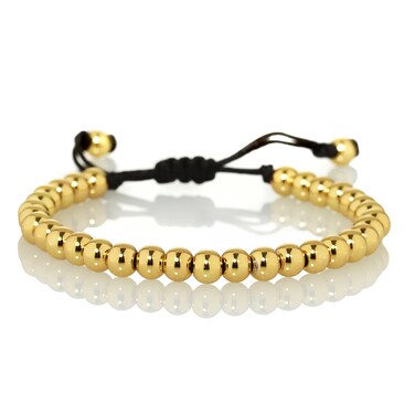 namana Friendship Bracelet for Women with Metal Beads on Adjustable Black Cord. Availaible in Steel Grey, Gunmetal Black, 14 Carat Gold Plated or 14 Carat Rose Gold Plated.