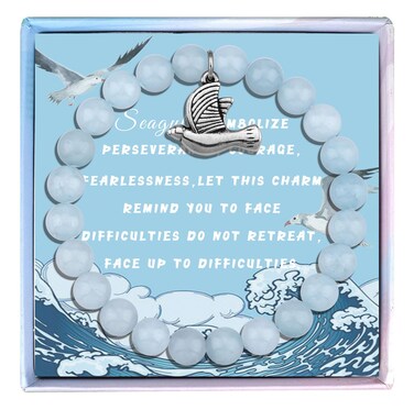 MollyQueen Seagull Bracelet for Women Seagull Decor Seagull Lover Gifts Seagull Bracelet Amethyst Agate Beaded Bracelets for Women Trendy for Her (Blue Seagull Gifts)