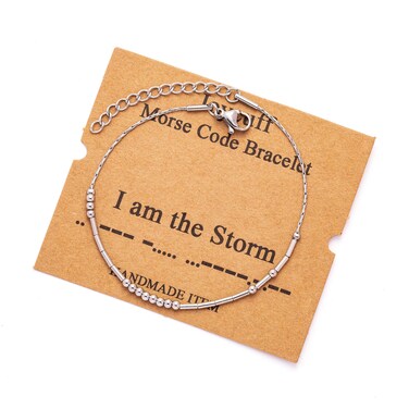 JoycuFF Morse Code Chain Bracelets for Women I Am The Storm Funny Motivational Christmas Birthday Thanksgiving Day Gifts for Women Empowerment Funny Inspirational Jewelry for Her