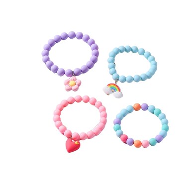 ASHMITA 4 Pairs Multicolor Resin Lightweight Chunky Link Chain Bracelets Heart-shaped Flower Rainbow Candy Colorful Beads Paperclip Chain Bracelet for Women