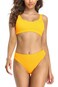 SHEKINI Women's Ribbed Scoop Neck Bikini Set Sporty Bralette Two Piece Swimsuit(Yellow, Medium)