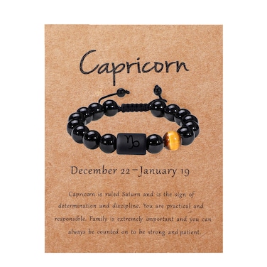 Zodiac Bracelet for Couple 8mm 10mm Natural Black Onyx Stone Star Sign Constellation Distance Friendship Prayer Blessing Bracelet Gifts Men Women Size adjustable (Women 8mm beads,Capricorn)
